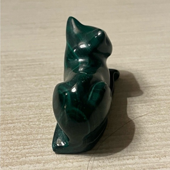 Hand-carved Malachite Cat Figurine Vintage Collectible Vtg - Picture 4 of 4